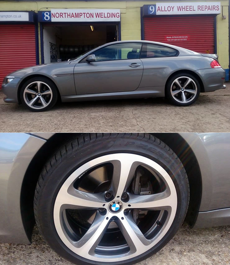 Alloy wheel refurbishment on a sleek BMW