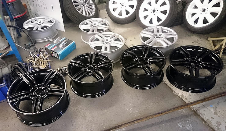 Powder coated alloy wheels